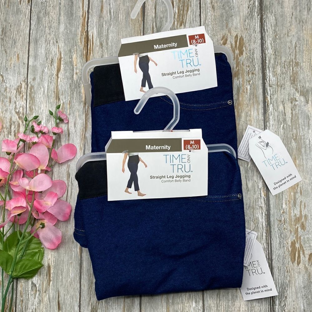 Maternity Straight Leg Jeggings Comfort Belly Band Pants 2-Pack Bundle M